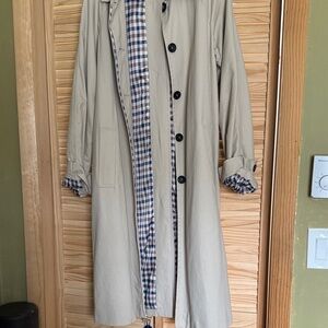 Avec Les Filles Light Beige Trench Coat with Plaid Lining